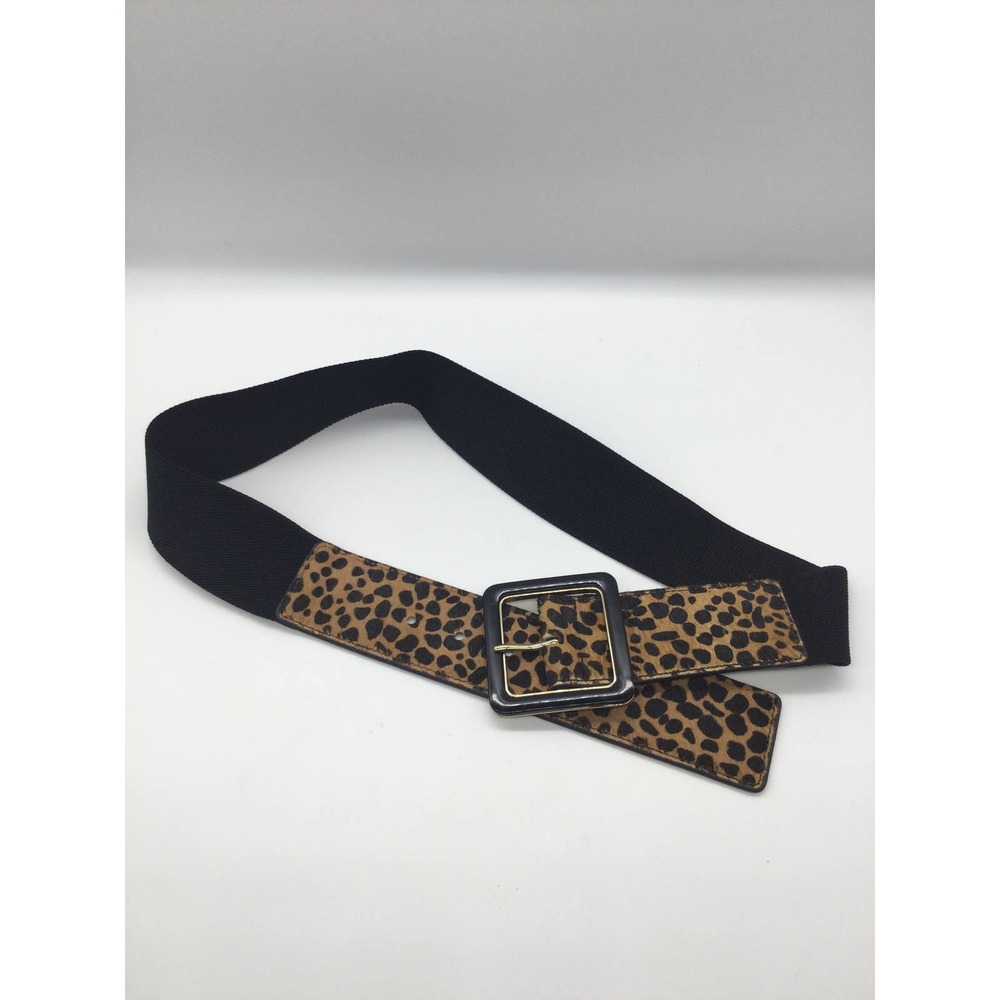 Nine West Black Elastic Belt with Leopard Print Brown Accents